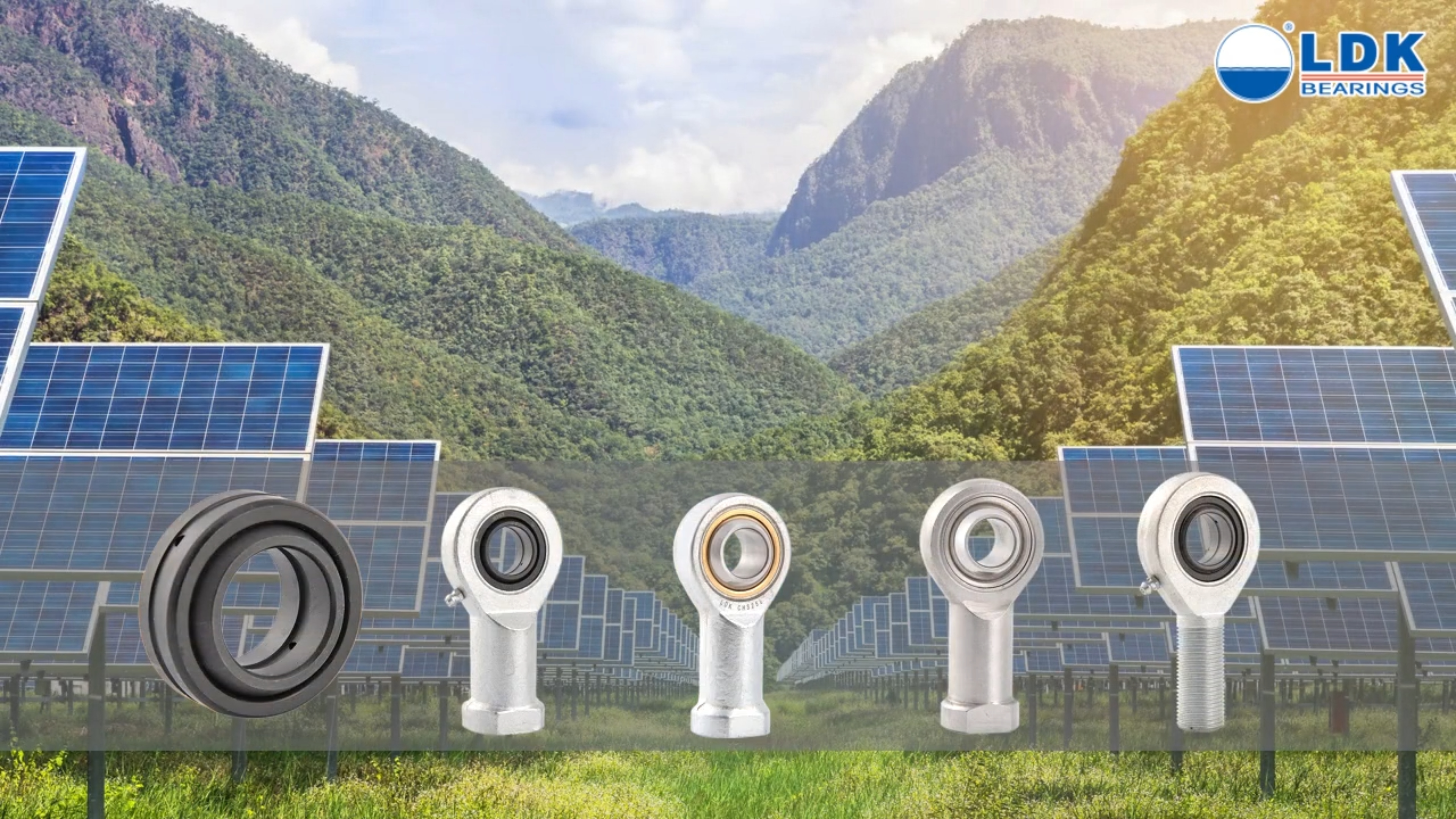 LDK rod end bearings and spherical plain bearings installed in solar tracker mechanism